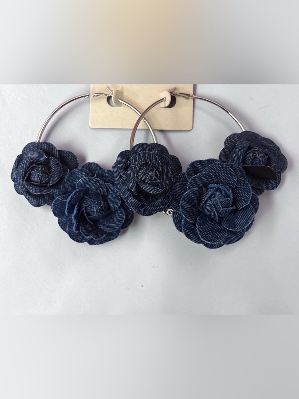 Blue Denim Flower Hoop Earrings